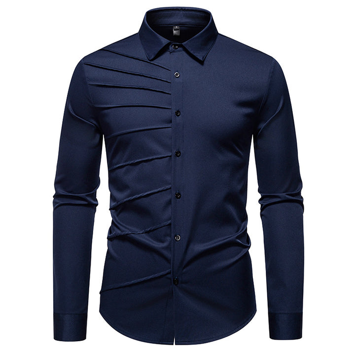Herren Tailliertes Business-Hemd mit diagonalem Zierfalten-Design Drune