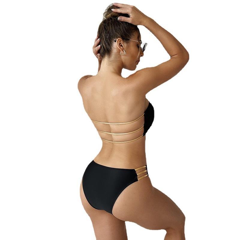 Damen Bandeau-Bikini mit modischem Schnitt und tailliertem Unterteil Drune