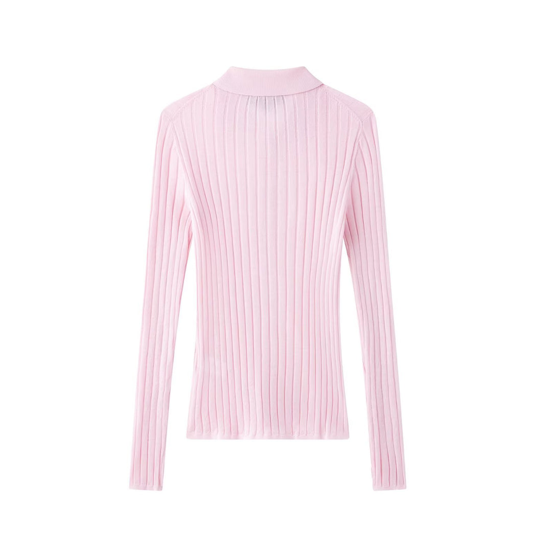 Damen elegante Strickbluse mit feiner Rippstruktur Drune