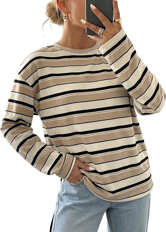 Damen gestreiftes Langarmshirt mit lässigem Schnitt und rundem Halsausschnitt