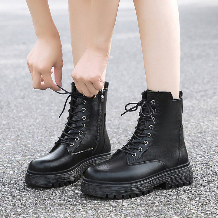 Damen robuste Schnürstiefel mit hoher Sohle und praktischem Design Drune