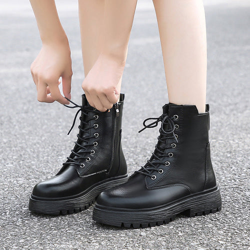 Damen robuste Schnürstiefel mit hoher Sohle und praktischem Design Drune