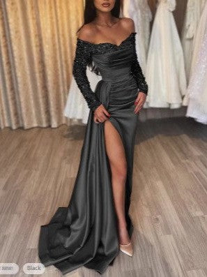 Damen Glamouröses Abendkleid mit schulterfreiem Design und Paillettenverzierungen Drune