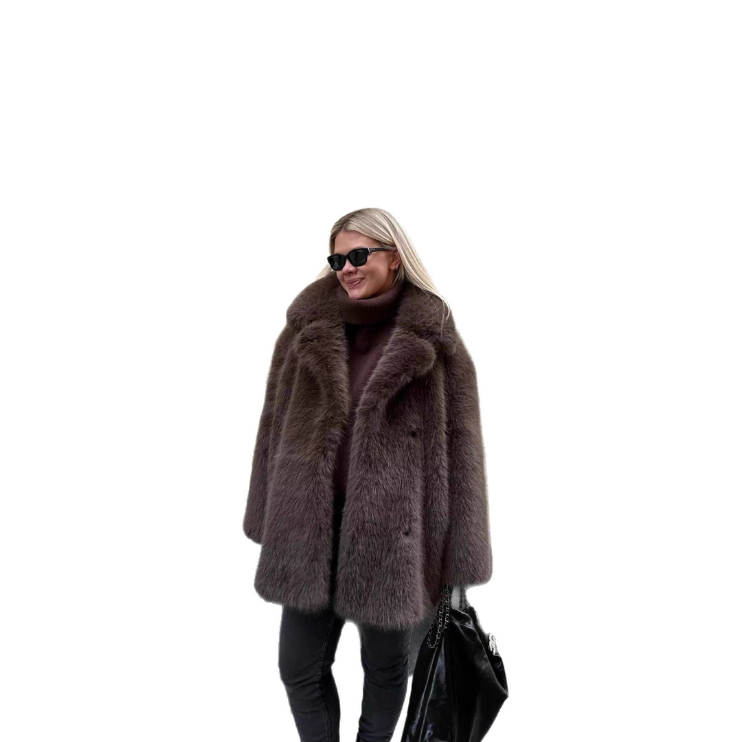 Damen Kurzer luxuriöser Kunstpelzmantel mit voluminösem Schalkragen und Boxy‑Silhouette Drune