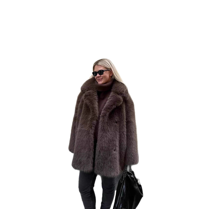 Damen Kurzer luxuriöser Kunstpelzmantel mit voluminösem Schalkragen und Boxy‑Silhouette Drune