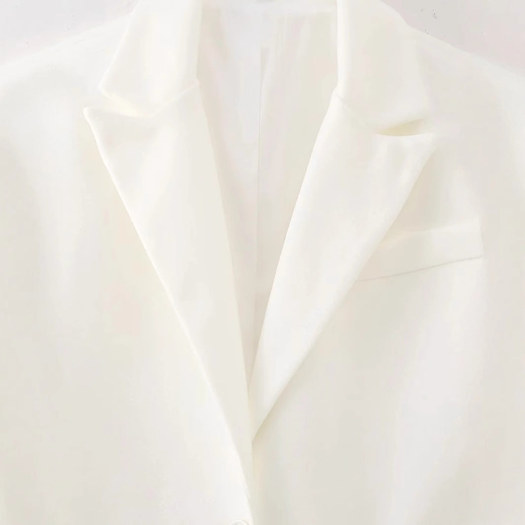 Damen nan langer Fransen‑Mantelblazer mit Plissee‑Saum, Reverskragen und Pattentaschen Drune