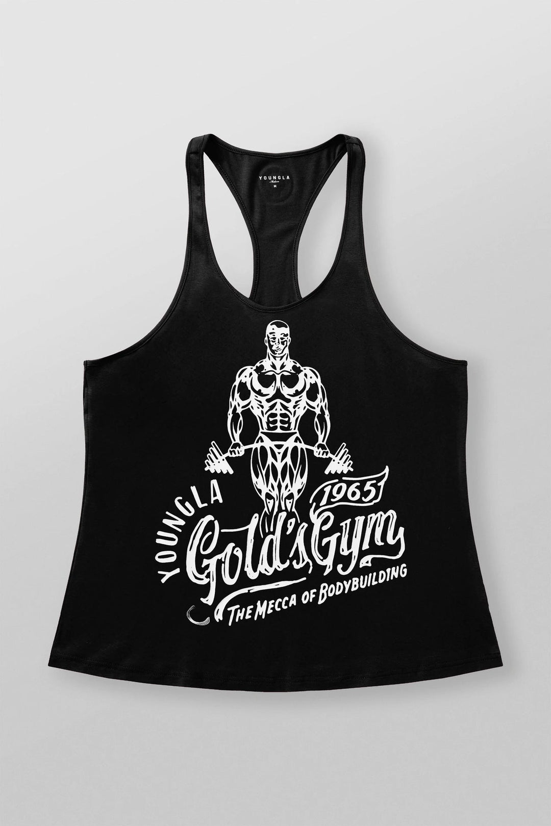 Herren nan athletisches Stringer Tanktop rückenfreier Schnitt mit Kontrastpaspel und Kraftsportmotiv Drune
