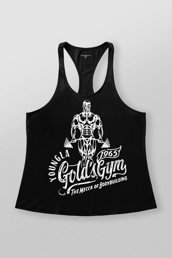Herren nan athletisches Stringer Tanktop rückenfreier Schnitt mit Kontrastpaspel und Kraftsportmotiv Drune