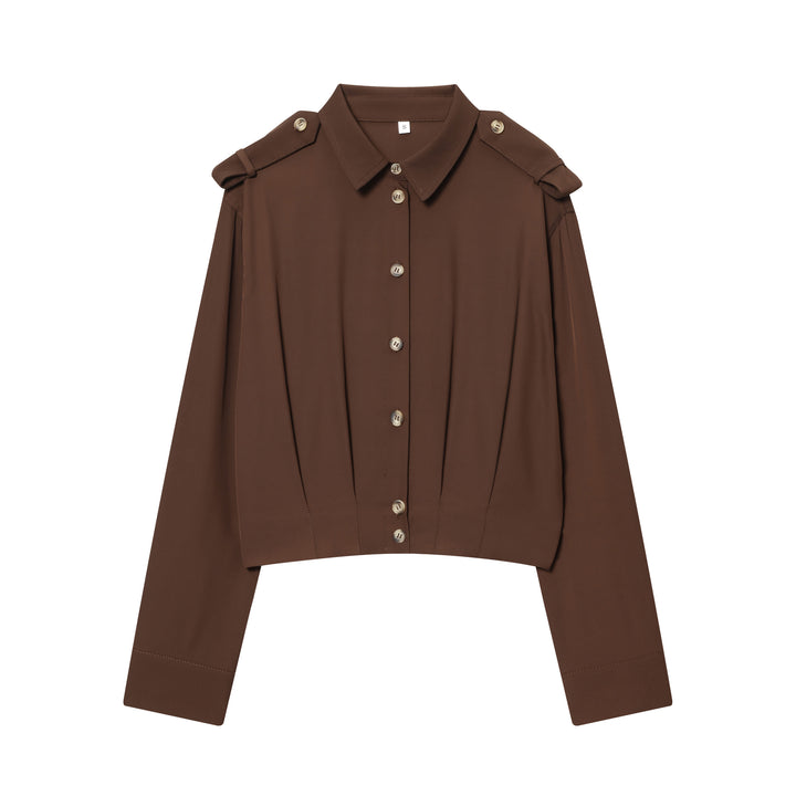 Damen nan taillierte Cropped-Hemdbluse mit Schulterklappen und Zierknopfleiste Drune