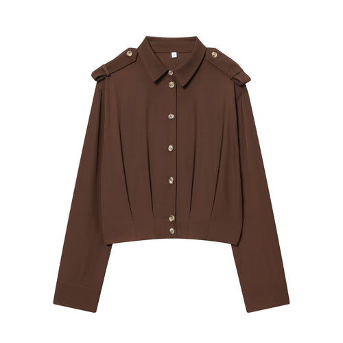 Damen nan taillierte Cropped-Hemdbluse mit Schulterklappen und Zierknopfleiste Drune
