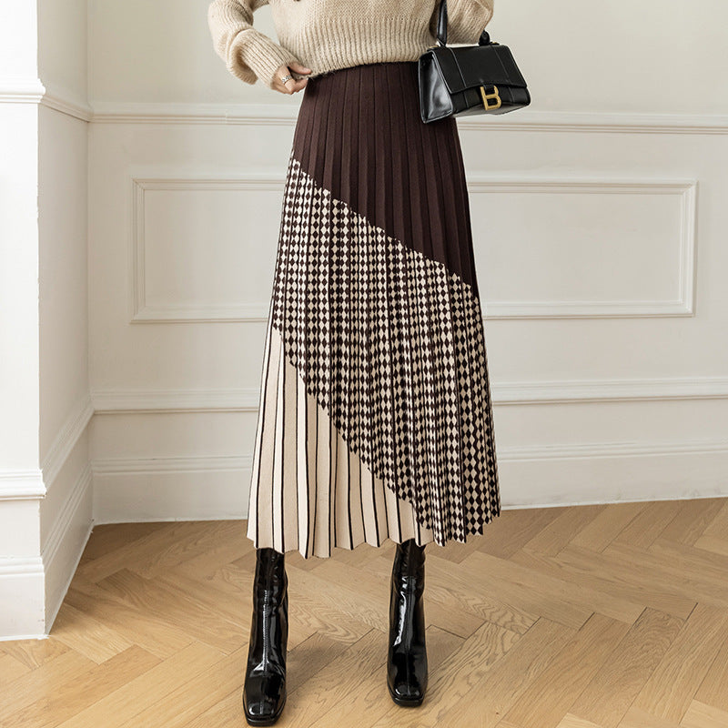 Damen Plissierter Maxirock mit geometrischem Muster Drune