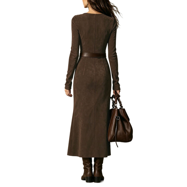 Damen Maxikleid aus Veloursimitat mit quadratischem Ausschnitt und hohem Beinschlitz Drune