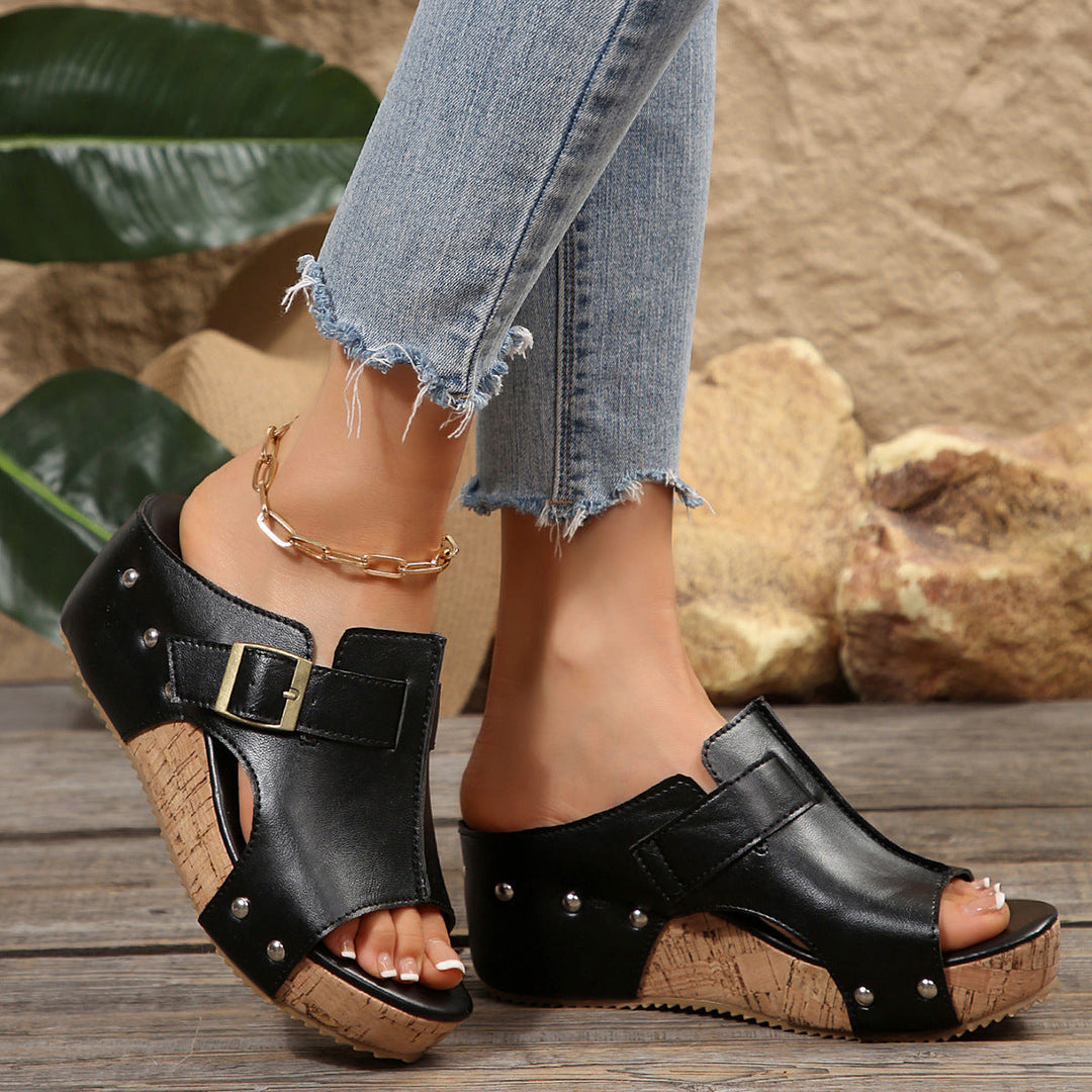 Damen modische Clogs mit verstellbarer Schnalle und korkähnlicher Sohle Drune