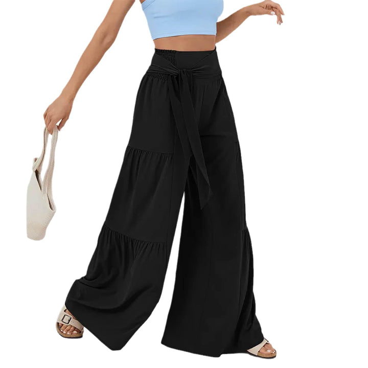 Damen Weit geschnittene Palazzo-Hose mit eleganter Bindegürtel Drune