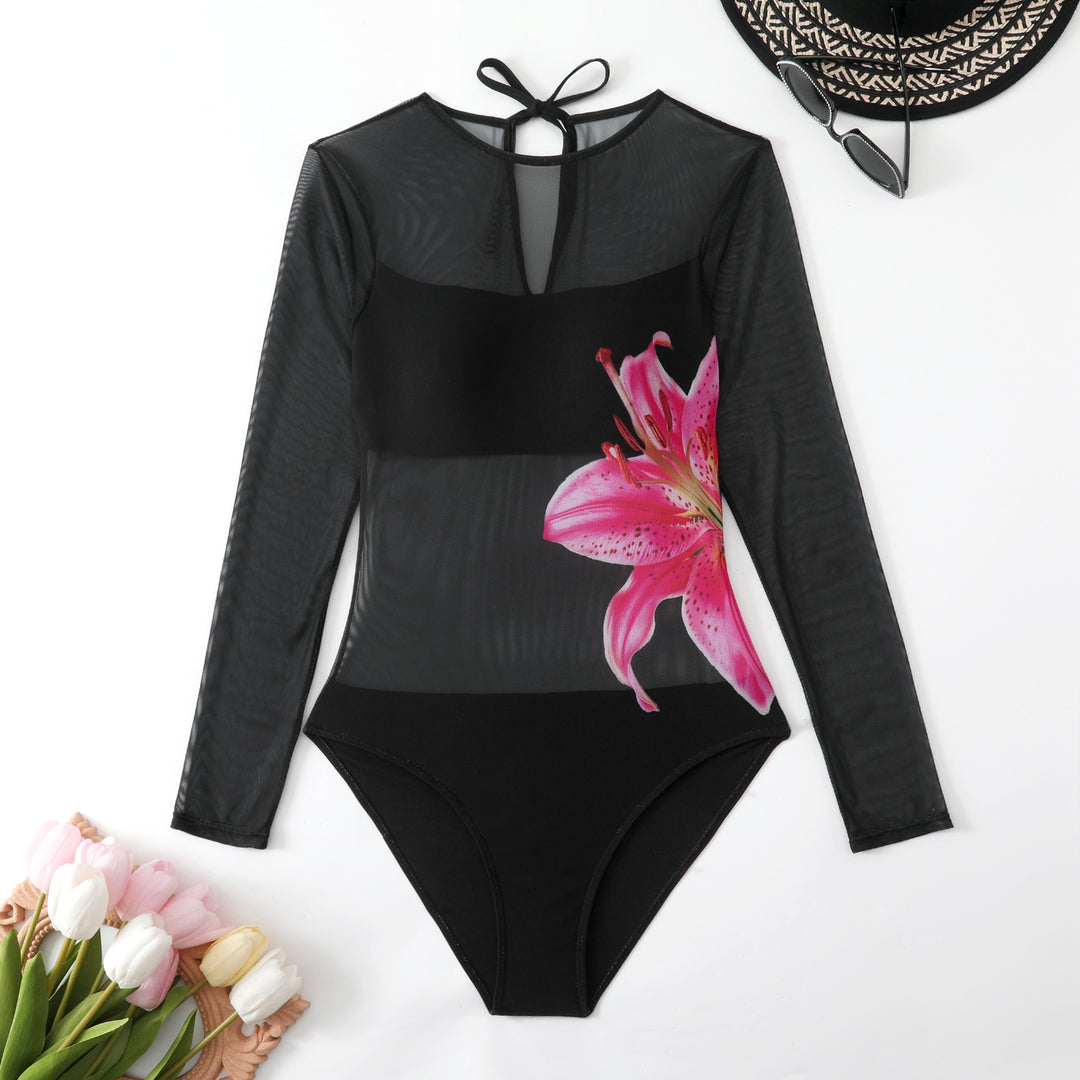 Damen Schwimmanzug mit langem Arm und elegantem Blumendesign Drune