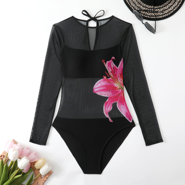 Damen Schwimmanzug mit langem Arm und elegantem Blumendesign Drune