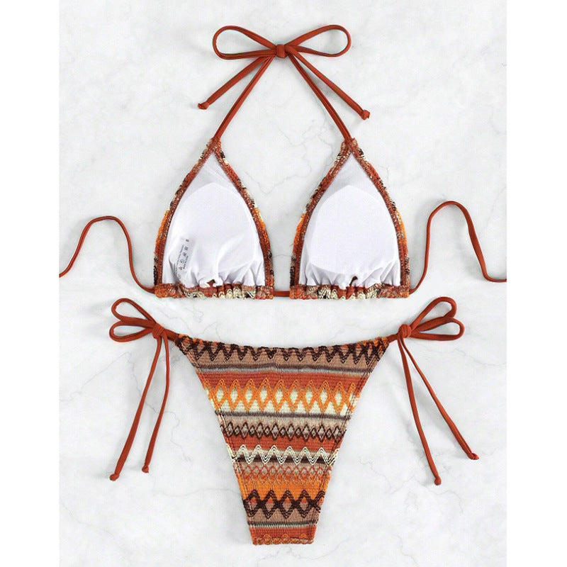 Damen Triangel-Bikini mit trendigem Ethno-Muster und verstellbaren Bindebändern Drune