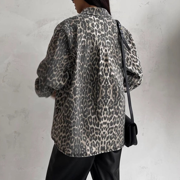 Damen modische Leo-Print Hemdjacke Drune