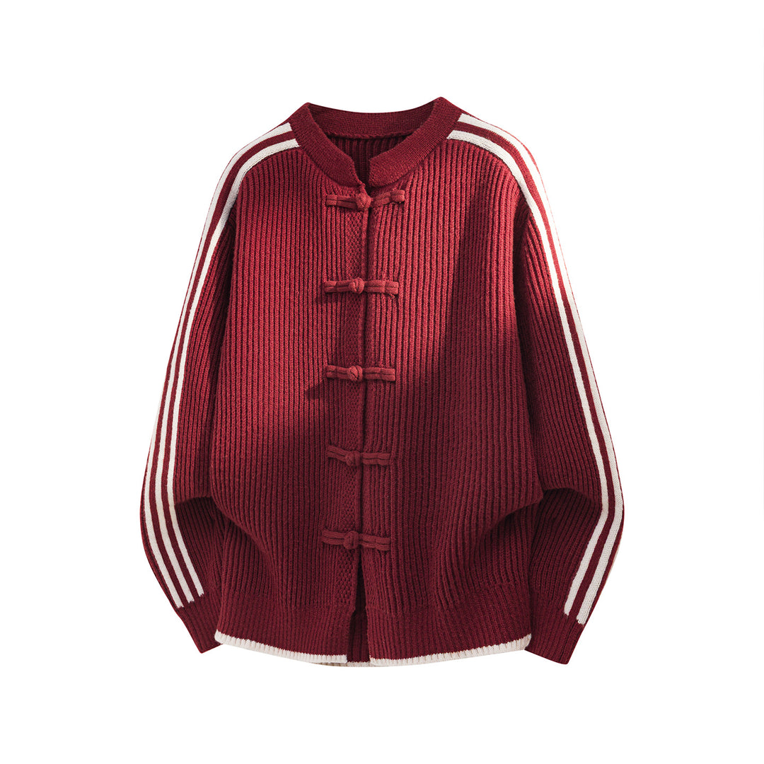 Damen Oversize Strickjacke mit Knebelverschlüssen und Kontraststreifen Drune