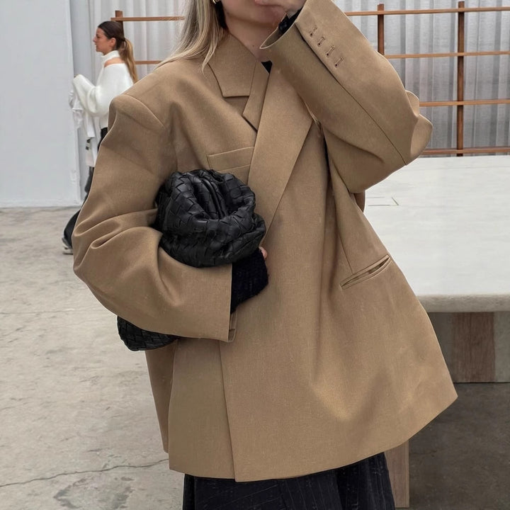 Damen modische Oversized-Blazerjacke mit praktischen Taschen Drune