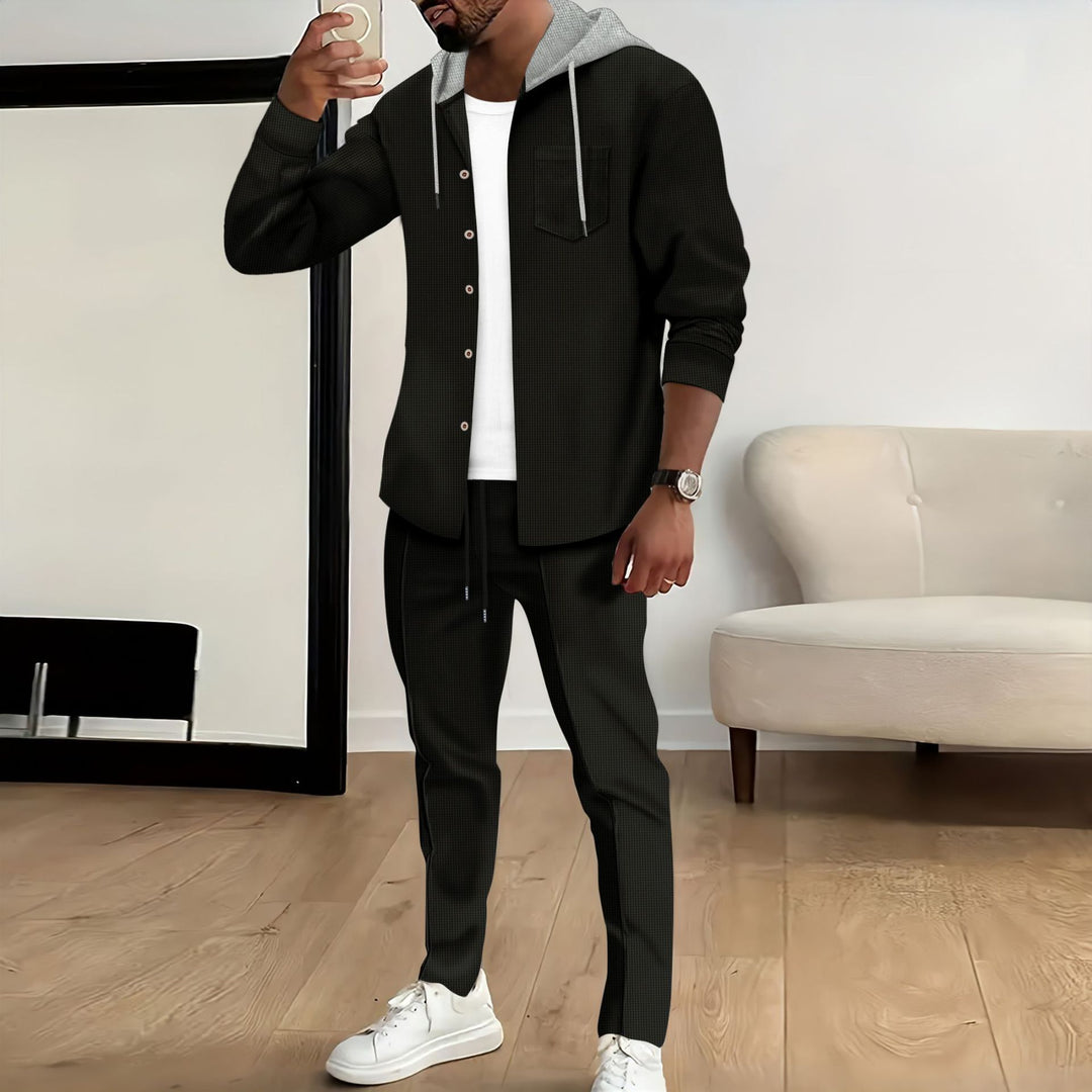 Herren nan strukturiertes Overshirt mit Kapuze und abgestimmter Relaxhose Drune