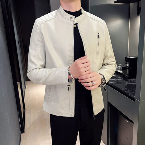 Herren Elegante Lederjacke mit Stehkragen Drune