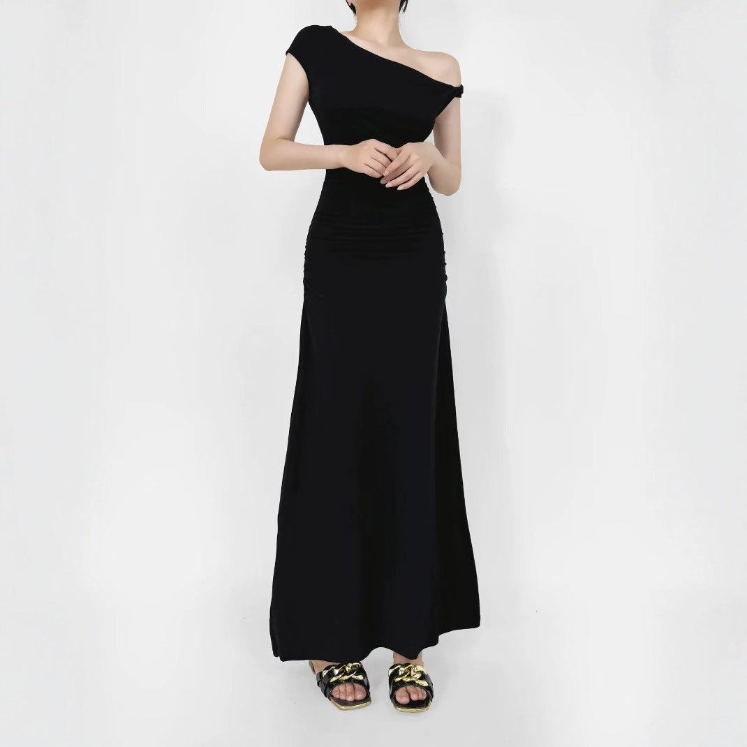 Damen Maxikleid mit asymmetrischem Ausschnitt und raffinierten Rüschendetails Drune