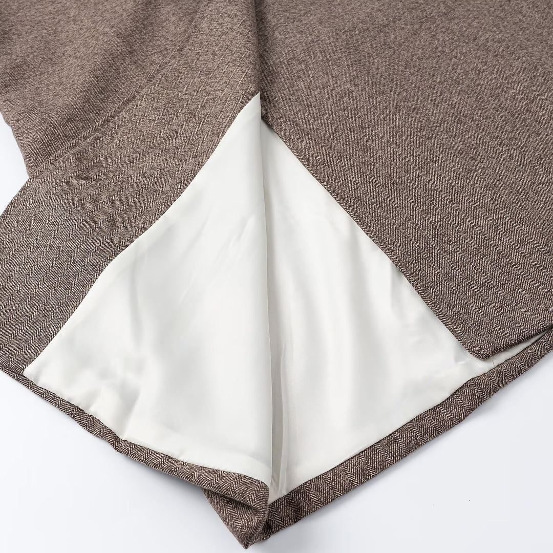 Damen elegant-langer Mantel mit Doppelreihe, Kontrastärmeln und Glencheck-Details Drune