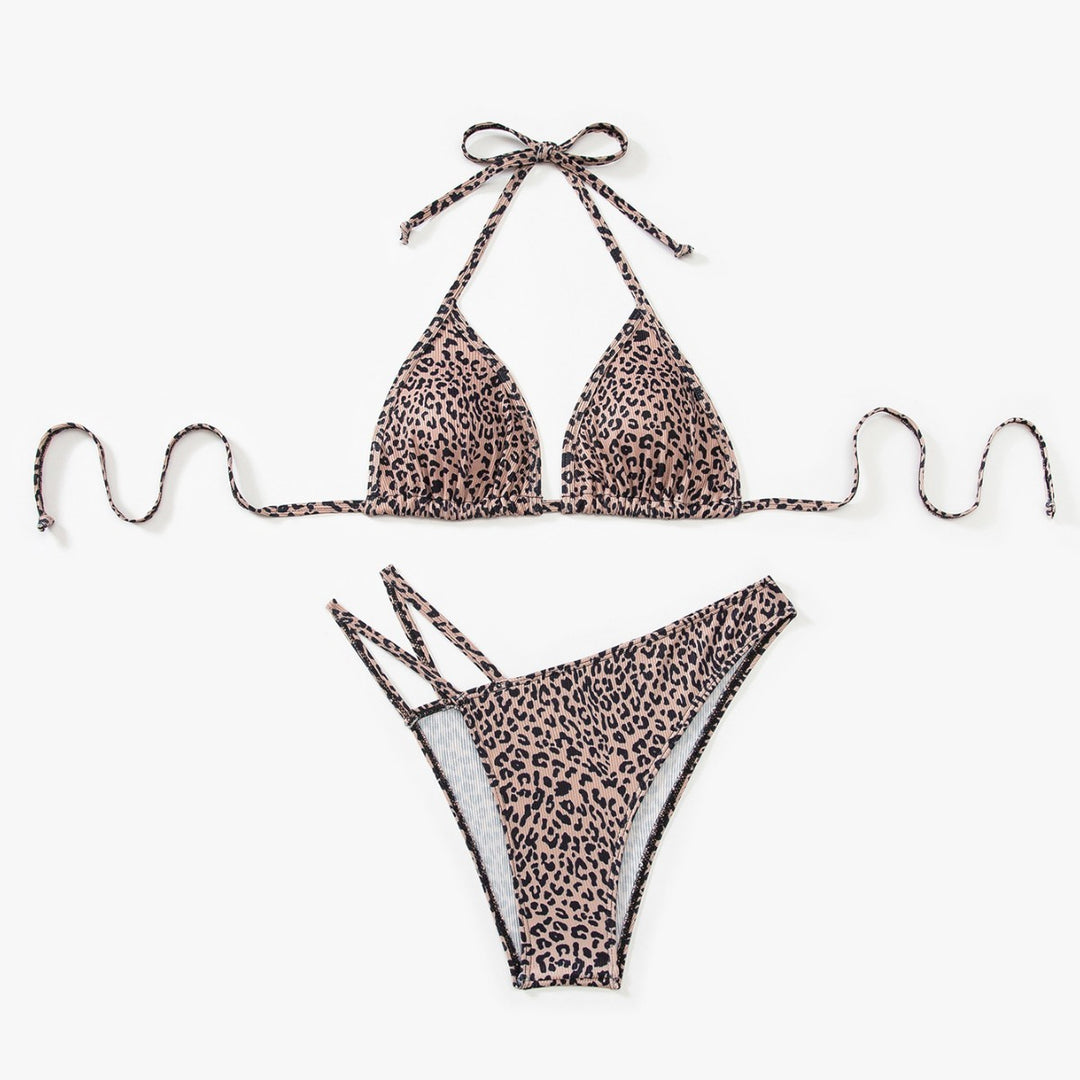 Damen Triangel-Bikini mit verstellbaren Trägern und modischem Leopardenmuster Drune