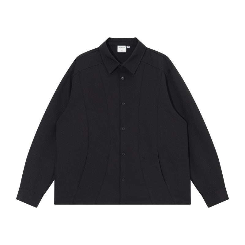 Unisex Boxy Hemdjacke mit minimalistischen Teilungsnähten und verdeckten Eingrifftaschen Drune