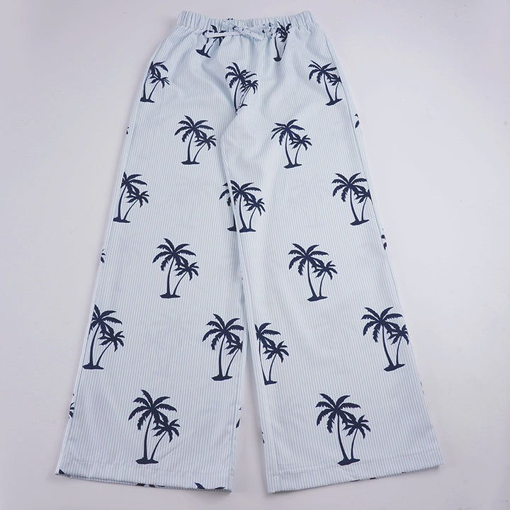 Damen Leichte Palmen-Print Palazzo-Hose mit elastischem Bund Drune