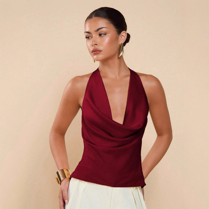 Damen Elegantes Wickeloberteil mit tiefem V-Ausschnitt und fließendem Stoff Drune