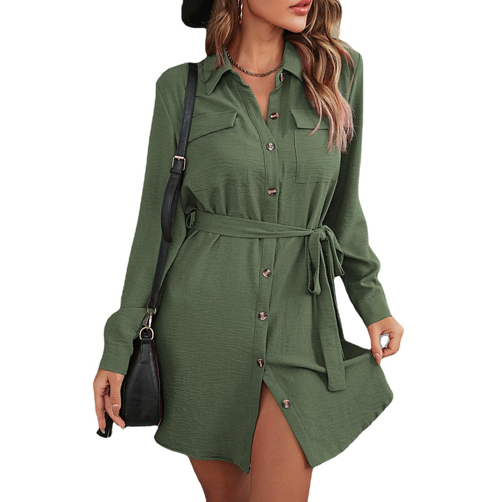 Damen Lockeres Hemdblusen-Minikleid mit Taillengürtel und aufgesetzten Brusttaschen Drune