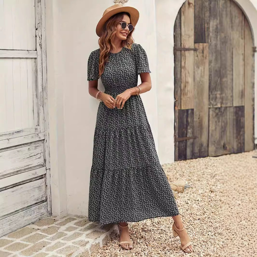Damen Midikleid mit voluminösen Ärmeln und fließendem Rock Drune