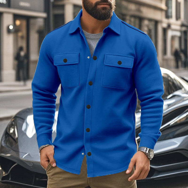 Herren nan modische Overshirt-Jacke in Filzoptik mit aufgesetzten Brusttaschen und sichtbarer Druckknopfleiste Drune