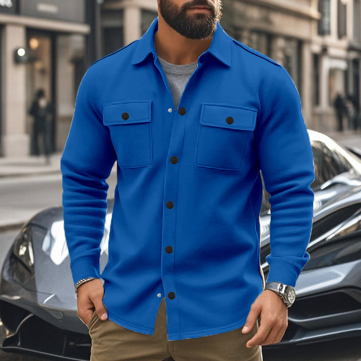 Herren nan modische Overshirt-Jacke in Filzoptik mit aufgesetzten Brusttaschen und sichtbarer Druckknopfleiste Drune