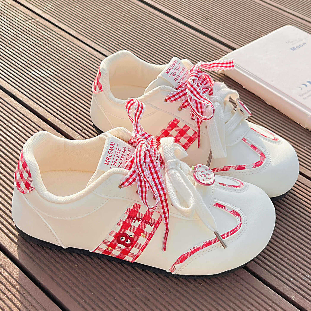 Damen Sneakers mit verspieltem Karomuster und dekorativen Schleifen Drune