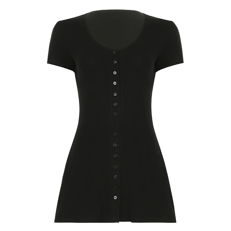 Damen Knopf-Polo-Kleid mit figurbetontem Schnitt und trendigem V-Ausschnitt Drune