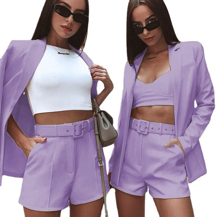Damen Modisches Blazer-Set mit figurbetontem Schnitt und hoch taillierten Shorts Drune