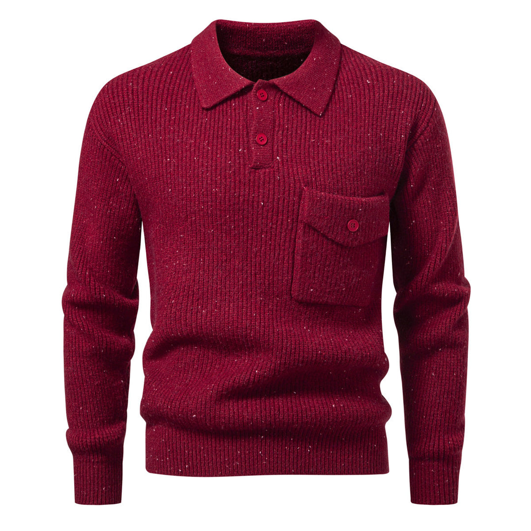 Herren Polokragen-Pullover aus Rippenstrick mit aufgesetzter Brusttasche Drune
