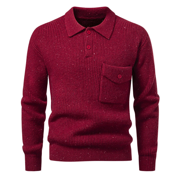 Herren Polokragen-Pullover aus Rippenstrick mit aufgesetzter Brusttasche Drune