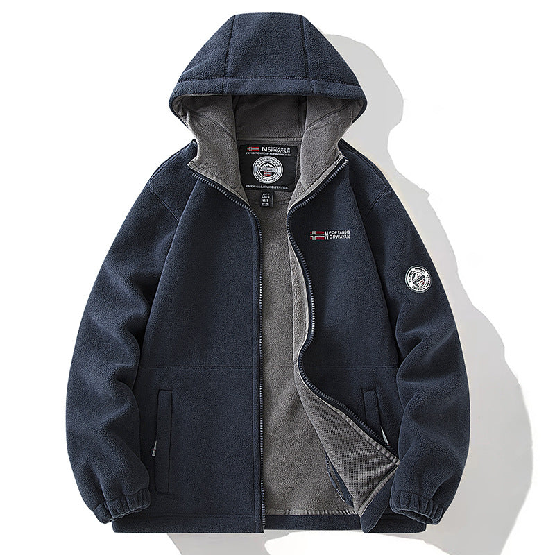 Herren Fleecejacke mit hohem Stehkragen, angerauter Innenseite und verdeckten Reißverschlusstaschen Drune