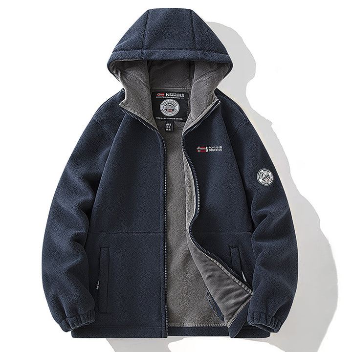 Herren Fleecejacke mit hohem Stehkragen, angerauter Innenseite und verdeckten Reißverschlusstaschen Drune