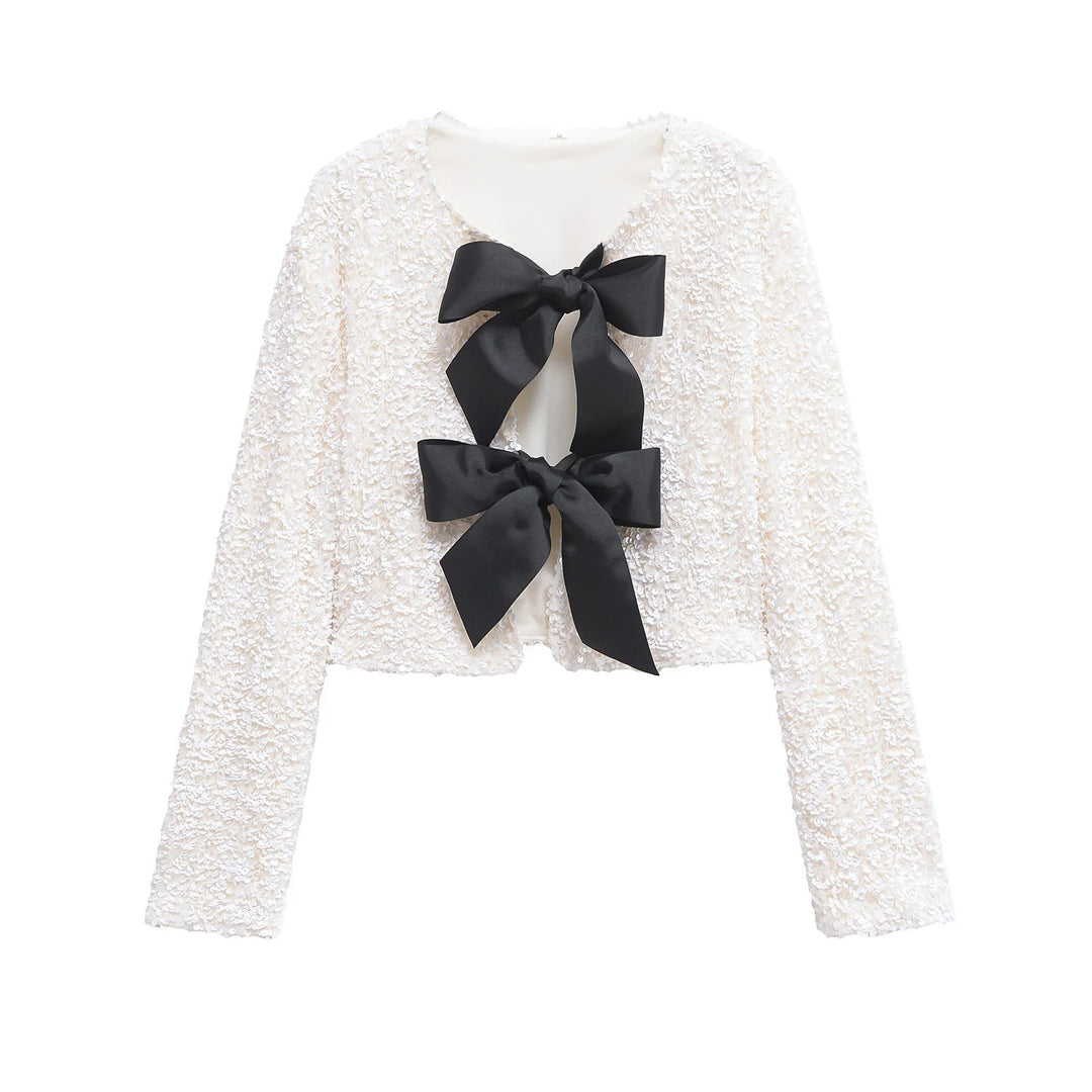 Damen nan Pailletten-Bolerojacke mit doppelschleifen-Verschluss, gefütterter Innenlage und tailliertem Cropped-Schnitt Drune