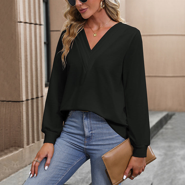 Damen Elegante Bluse mit V-Ausschnitt und langen Ärmeln Drune