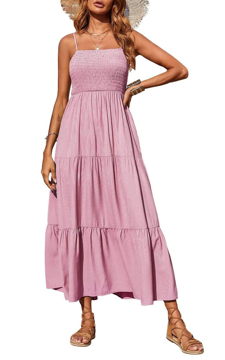 Damen Maxidress mit Spaghettiträgern und Volant-Design Drune