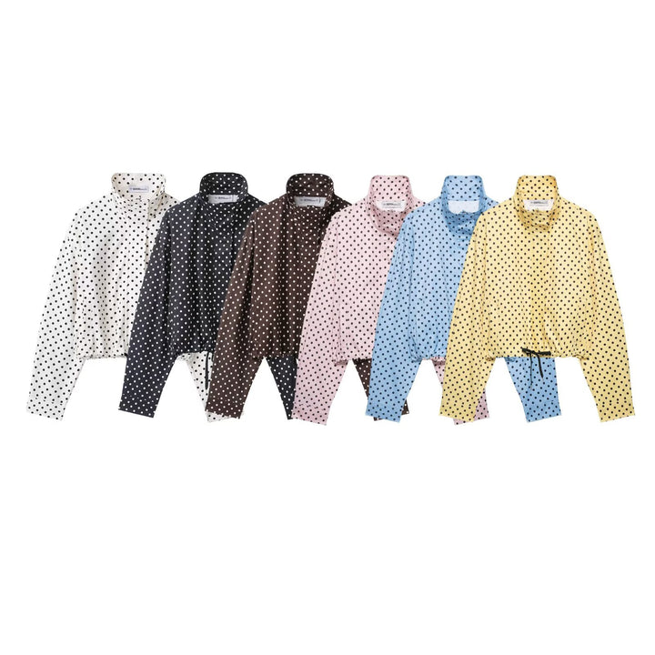 Damen Cropped-Übergangsjacke mit Polka-Dot, hohem Funnelkragen und Tunnelzug Drune