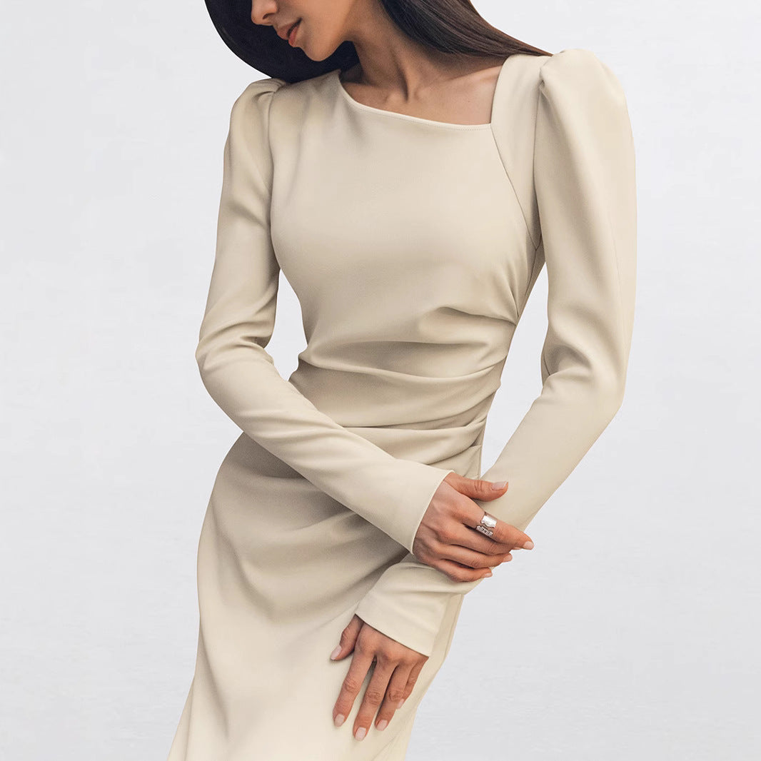 Damen Elegantes Langarm-Maxikleid im minimalistischen Design Drune