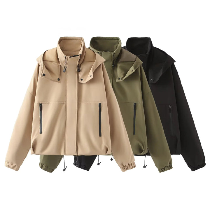 Damen nan kurzes wattiertes Kapuzenblouson mit weitem Boxy‑Schnitt und elastischem Saum Drune