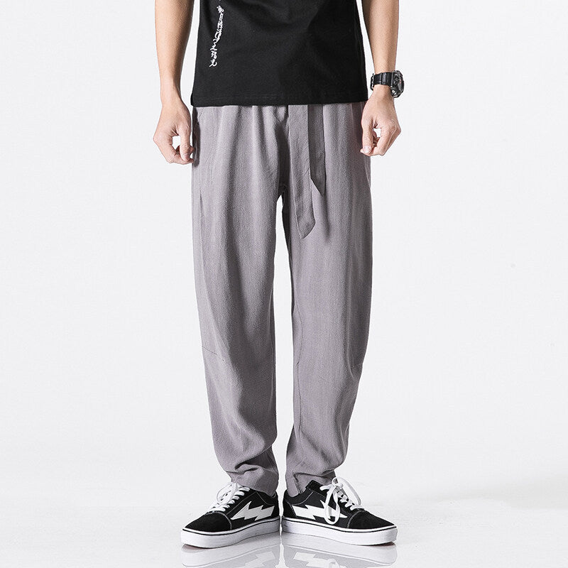 Herren nan entspannte Leinen-Baumwoll Harem-Joggerhose mit verdecktem Tunnelzug und tapered Bein Drune